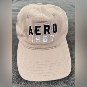 Aeropostale AERO 1987 Dad Hat Ball Cap Beige Black White Stitch/Embroidered Logo